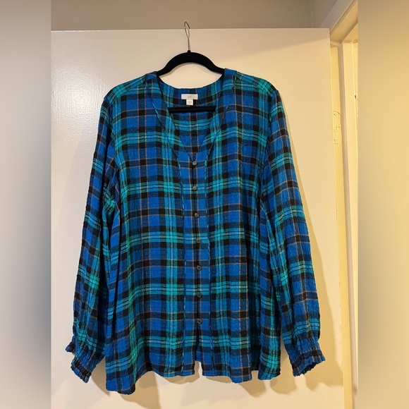J. Jill Tops - J. Jill Blue and Black Plaid Button-Up Shirt v neck 2x